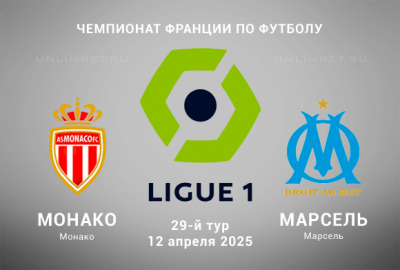 Монако &mdash; Марсель прогноз на игру 29 тура Первой Лиги 12.04.2025