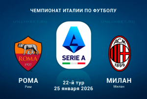 Рома &ndash; Милан: прогноз на 25.01.2026, коэффициенты для ставок и аналитика