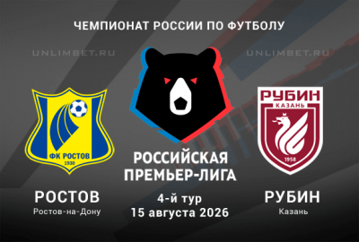 Ростов &ndash; Рубин прогноз и ставки на 15.08.2026 РПЛ 2026/2027