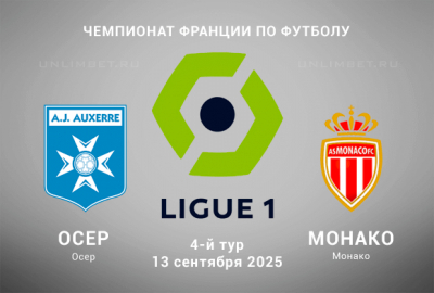 Осер &mdash; Монако прогноз на 13.09.2025 4-й тур Чемпионата Франции