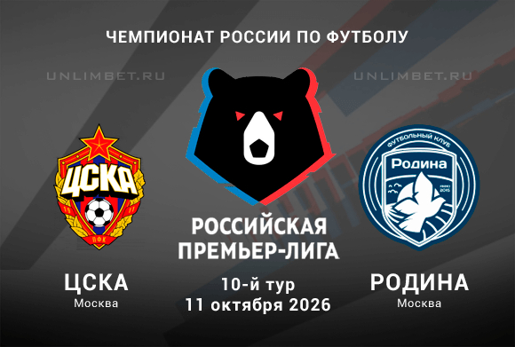 Прогноз на матч ЦСКА – Родина 11 октября 2026 года